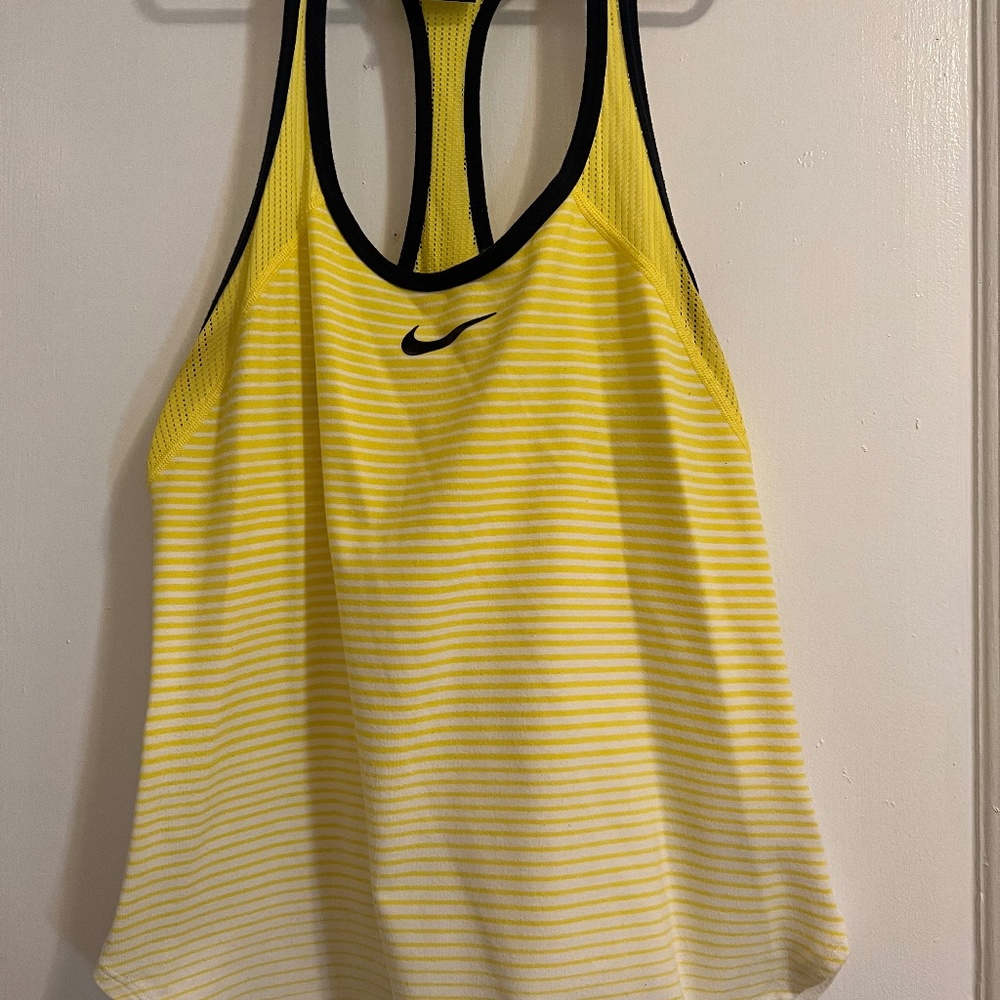 Nike Women Court Premier Slam Breathe Tennis Tank Top Yellow Ombre Stripe